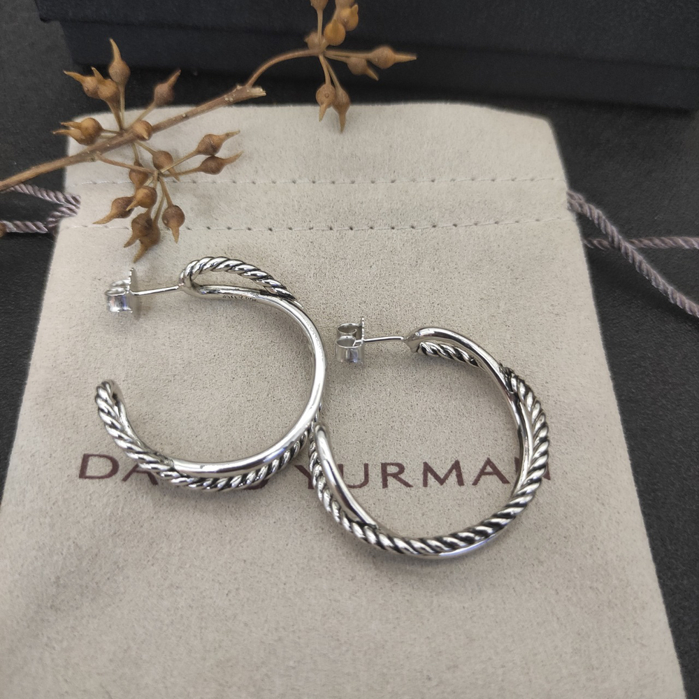 David Yurman Cross Silver Twisted Earrings